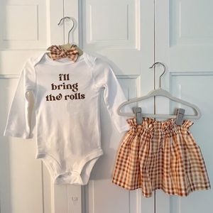 12 Month Fall Thanksgiving Holiday Gingham Bow Skirt & Bodysuit Set